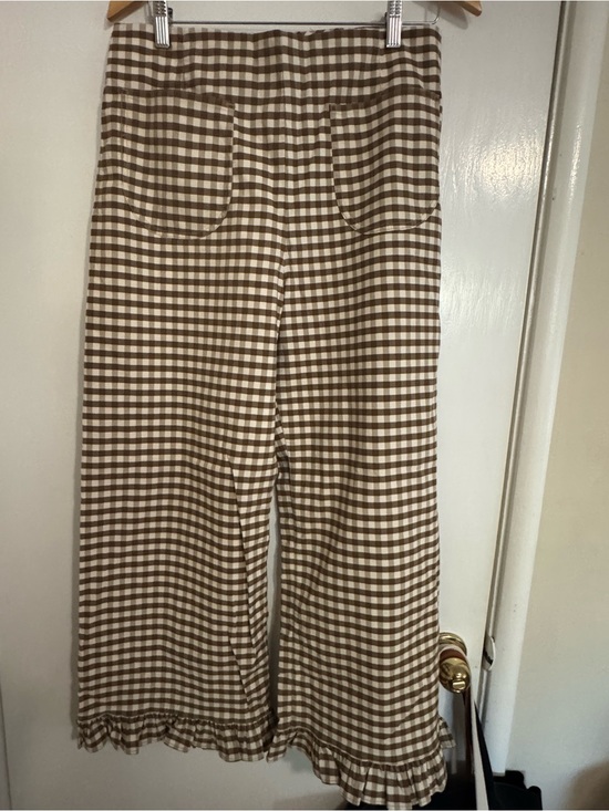 Maeve Pants - Maeve Brown and Cream Gingham Cropped Wide-Leg Pants
